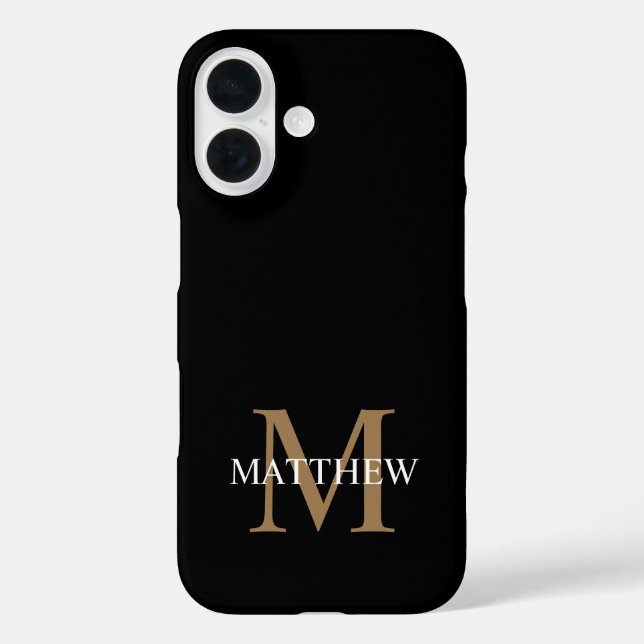 Funda iPhone 16 Nombre personalizado Monograma negro (Reverso )