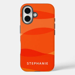 Funda iPhone 16 Nombre personalizado Naranja rojo vibrante Resumen