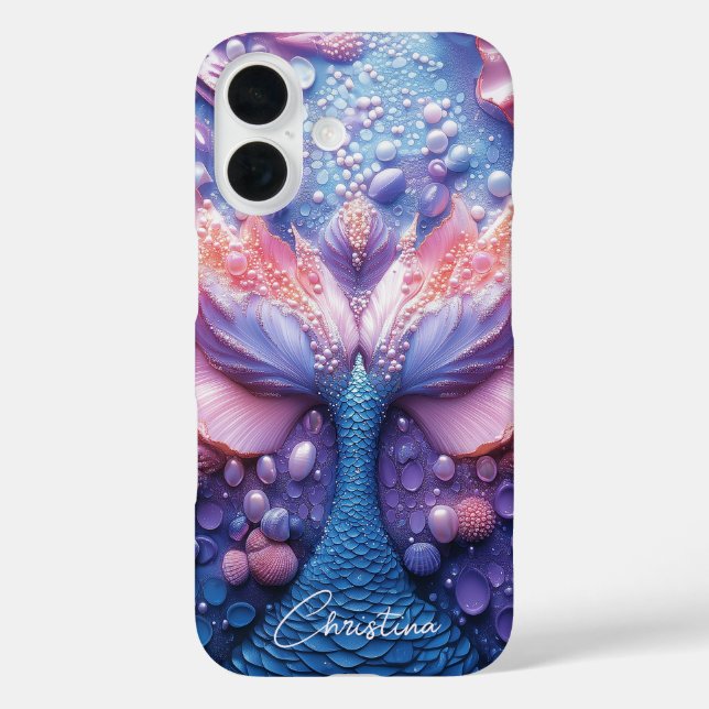 Funda iPhone 16 Nombre personalizado Ocean Fantasy Rainbow Mermaid (Reverso )