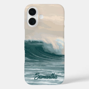 Funda iPhone 16 Nombre personalizado Ola oceánica
