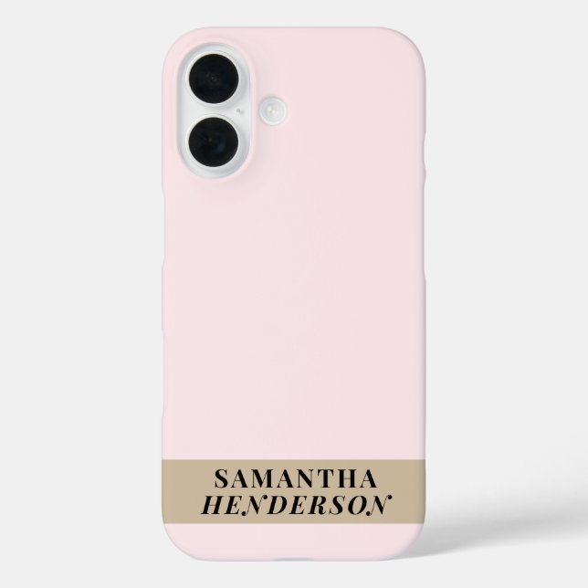 Funda iPhone 16 Nombre personalizado Pastel Oro rosa Negro Minimal (Reverso )
