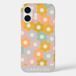 Funda iPhone 16 Nombre Personalizado Pastel Vintage Hexagon Floral