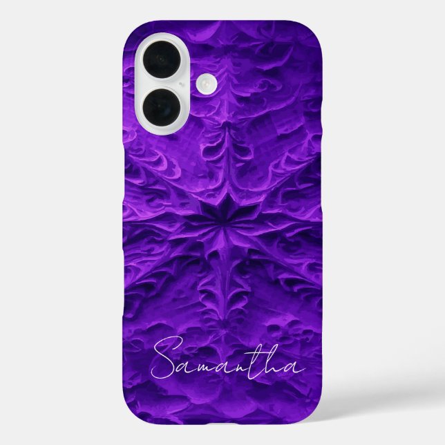 Funda iPhone 16 Nombre personalizado púrpura texturado (Reverso )