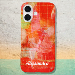 Funda iPhone 16 Nombre personalizado Resumen Naranja rojo retro co