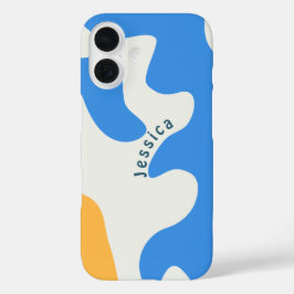 Funda iPhone 16 Nombre personalizado retro azul amarillo verde eco