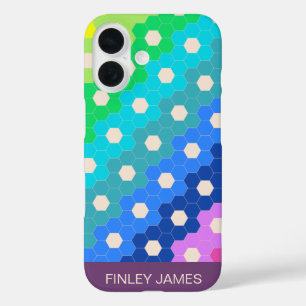Funda iPhone 16 Nombre Personalizado Retro Luminoso Geométrico Mod