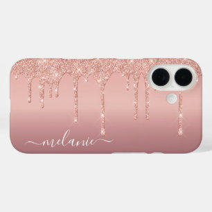 Funda iPhone 16 Nombre personalizado Rosa personalizado Purpurina