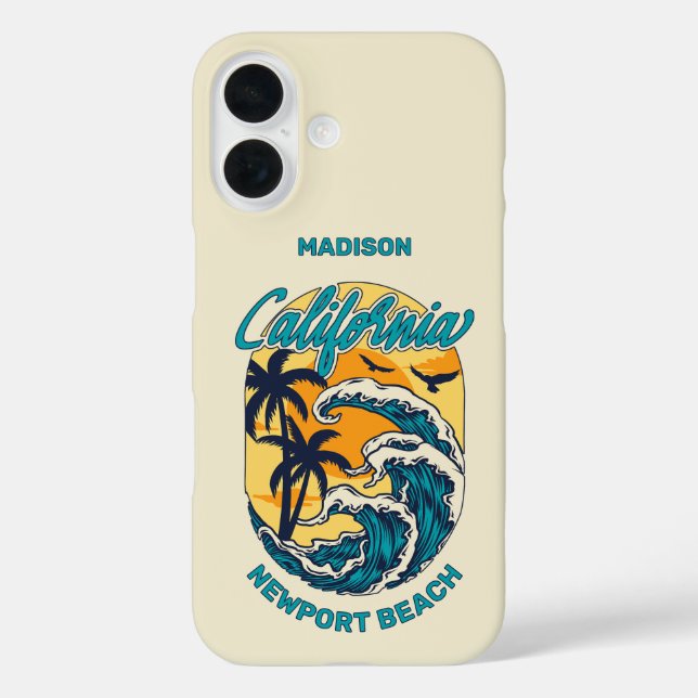 Funda iPhone 16 Nombre personalizado / Texto Surfing de California (Reverso )