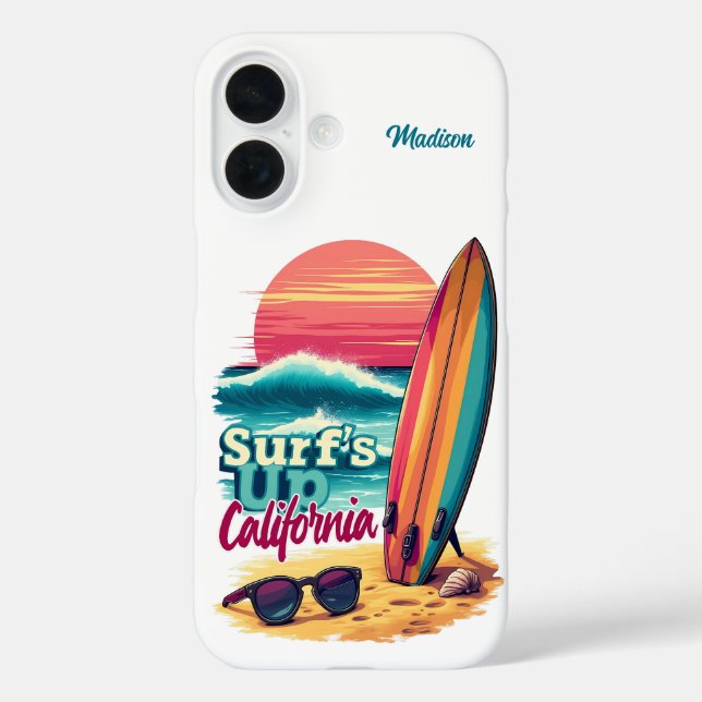 Funda iPhone 16 Nombre personalizado / Texto Surfing de California (Reverso )