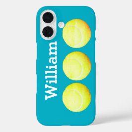Funda iPhone 16 Nombre personalizado, tres bolas de tenis en fila