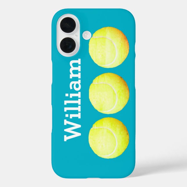 Funda iPhone 16 Nombre personalizado, tres bolas de tenis en fila (Reverso )