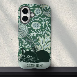 Funda iPhone 16 Nombre personalizado verde de estilo floral de gat