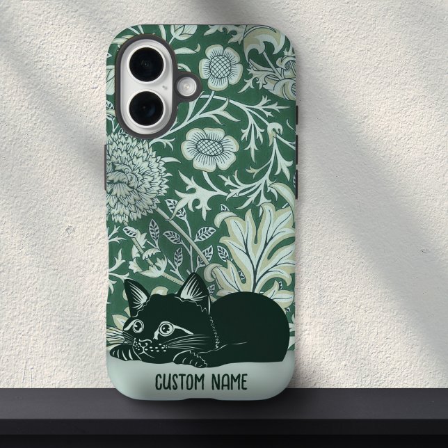 Funda iPhone 16 Nombre personalizado verde de estilo floral de gat (Subido por el creador)