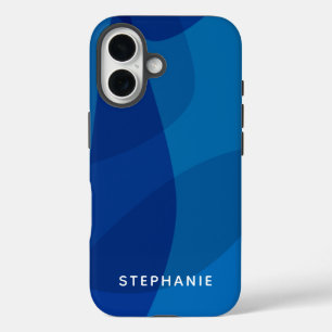 Funda iPhone 16 Nombre Personalizado Vibrante Brillo Azul Moderno