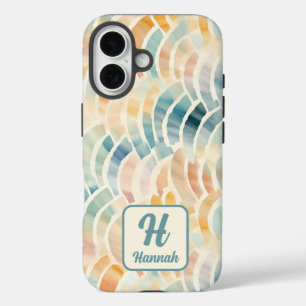 Funda iPhone 16 Nombre personalizado y acuarela monogramada con pa