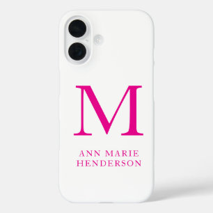Funda iPhone 16 Nombre rosa caliente y monograma