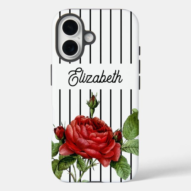 Funda iPhone 16 Nombre Rosa Roja con Pinstripe (Reverso )