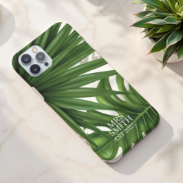 Funda iPhone 16 Nombre y año personalizados de hojas tropicales pe
