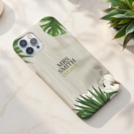 Funda iPhone 16 Nombre y año personalizados de hojas tropicales pe