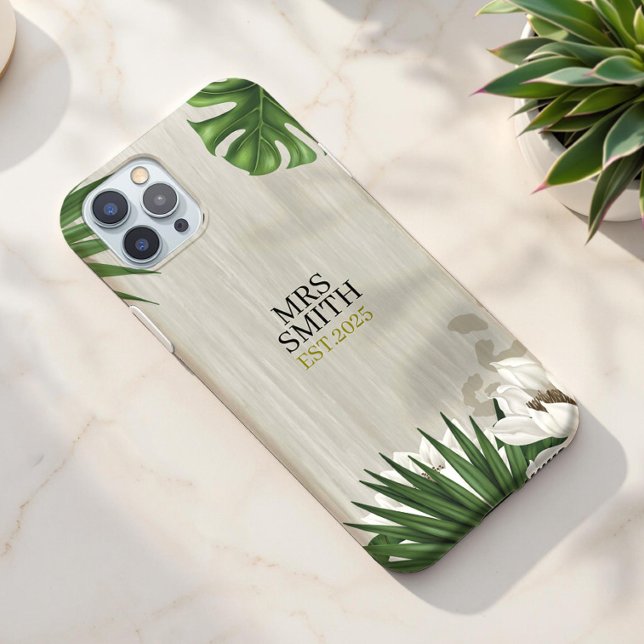 Funda iPhone 16 Nombre y año personalizados de hojas tropicales pe (Subido por el creador)