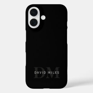 Funda iPhone 16 Nombre y monograma modernos   Gris y negro