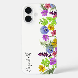 Funda iPhone 16 Nombre y monograma personalizados de los Wildflowe
