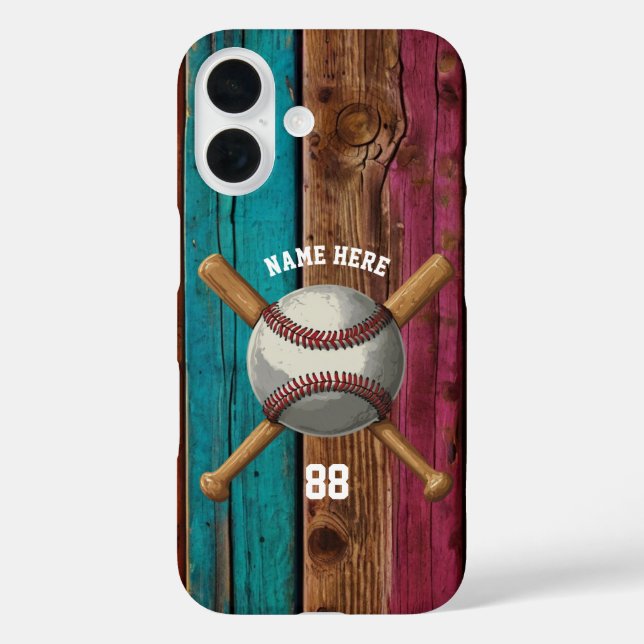 Funda iPhone 16 Nombre y número de béisbol personalizado de moda (Reverso )