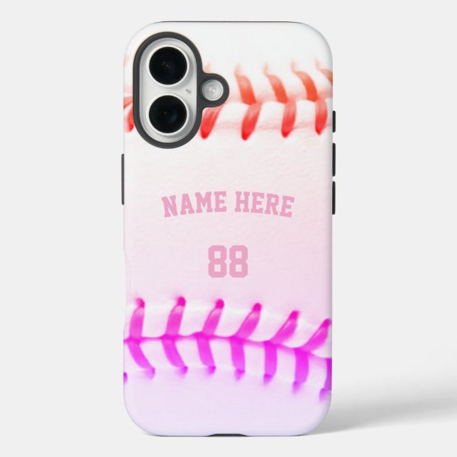 Funda iPhone 16 Nombre y número de beisbol personalizado de moda (Reverso )