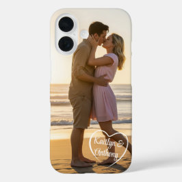 Funda iPhone 16 Nombres de fotos de la pareja de amor del corazón