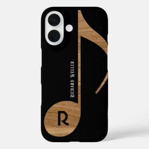 Funda iPhone 16 Nota de música de madera con nombre personalizado
