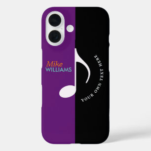 Funda iPhone 16 nota de música ~ negro y violeta fresco