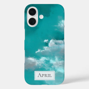 Funda iPhone 16 Nubes Blancas sobre Turquesa