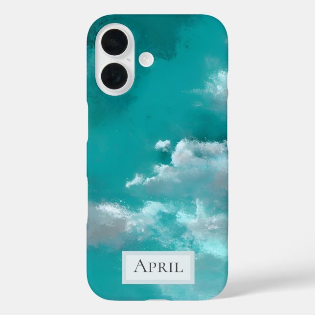Funda iPhone 16 Nubes Blancas sobre Turquesa (Reverso )