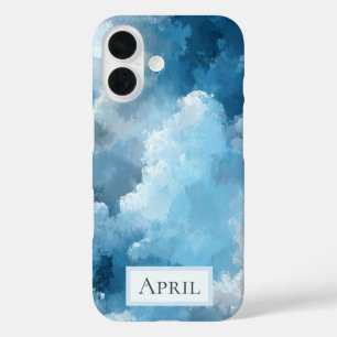 Funda iPhone 16 Nubes pintadas azules y blancas
