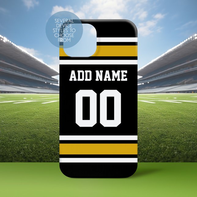Funda iPhone 16 Número de nombre personalizado de Jersey de Black  (Personalized Phone Case with a Football Jersey Stripe Design)