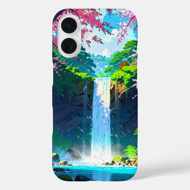 Funda iPhone 16 Oasis de cascada de primavera (Reverso )