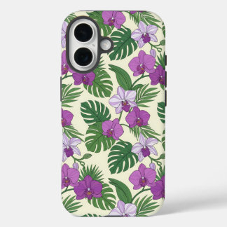 Funda iPhone 16 Oasis de Orquídeas | Orquídea Púrpura y Hojas Trop