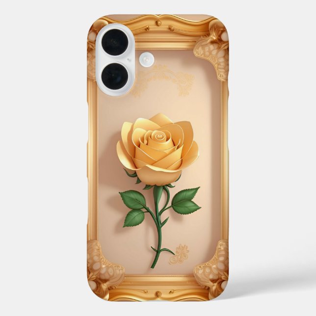 Funda iPhone 16 Obra de Arte Rosa Dorada (Reverso )
