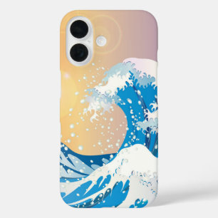 Funda iPhone 16 Océano atardecer de arte ondulado japonés