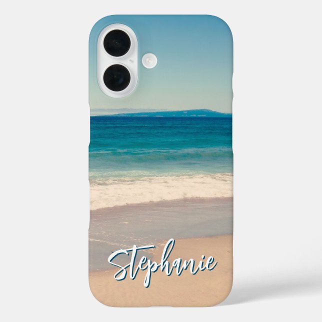 Funda iPhone 16 Océano fotográfico de playa personalizado (Reverso )