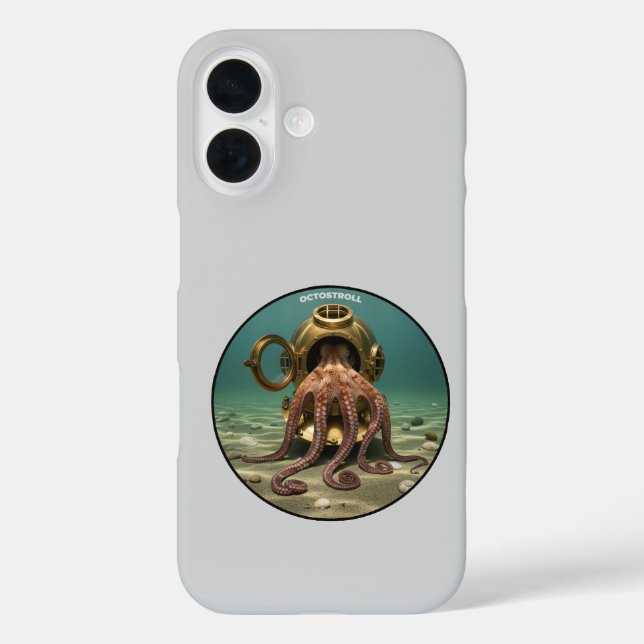 Funda iPhone 16 Octopus marino dentro de un casco antiguo de buceo (Reverso )