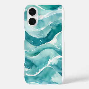 Funda iPhone 16 Olas de océano abstractas de acuarela turquesa