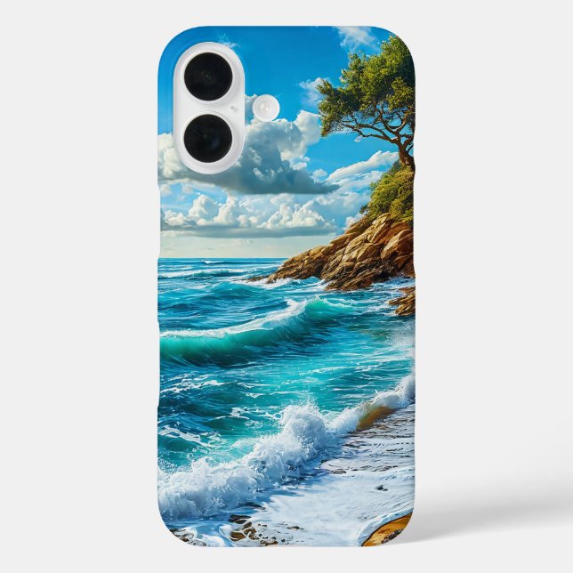Funda iPhone 16 Olas de playa oceánica (Reverso )