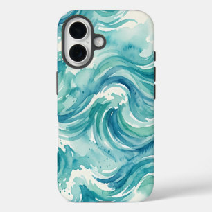 Funda iPhone 16 Olas del Océano Costero Acuarela
