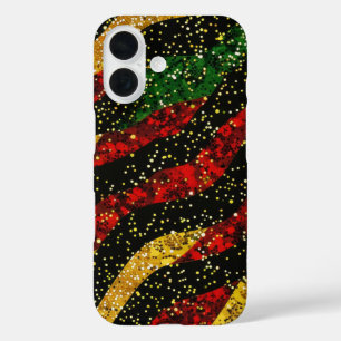 Funda iPhone 16 Olas negras rojas de Purpurina festivo