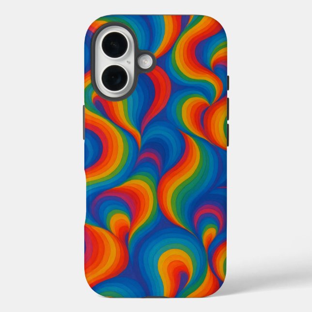 Funda iPhone 16 Olas psicodélicas de arcoiris (Reverso )