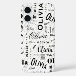 Funda iPhone 16 Olivia Nombre Personalizado Negro Blanco