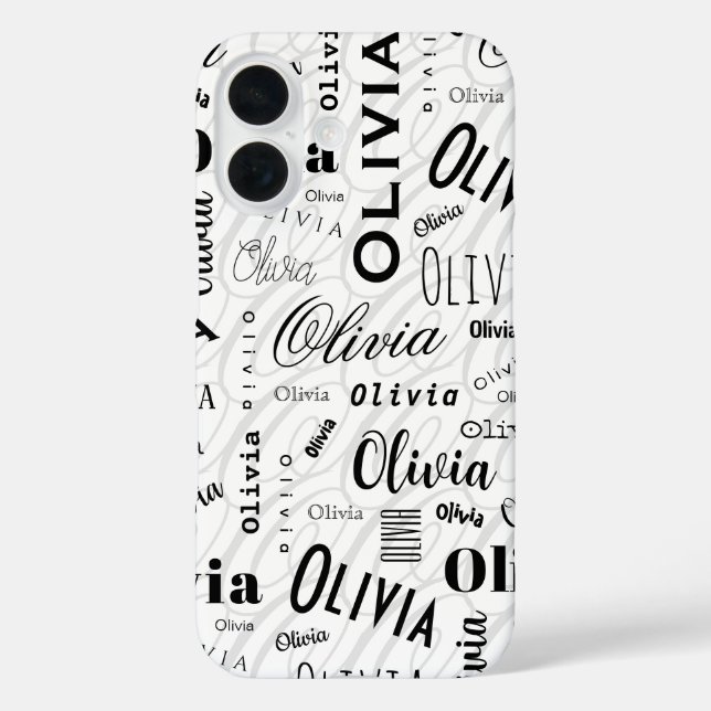 Funda iPhone 16 Olivia Nombre Personalizado Negro Blanco  (Reverso )
