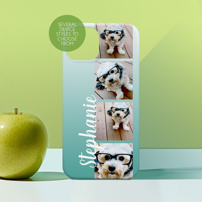 Funda iPhone 16 Ombre 4 Fotos cuadradas manuscritas - PUEDE EDITAR (Personalized Phone Case with Custom Photos and Text - Choose a Device Style)