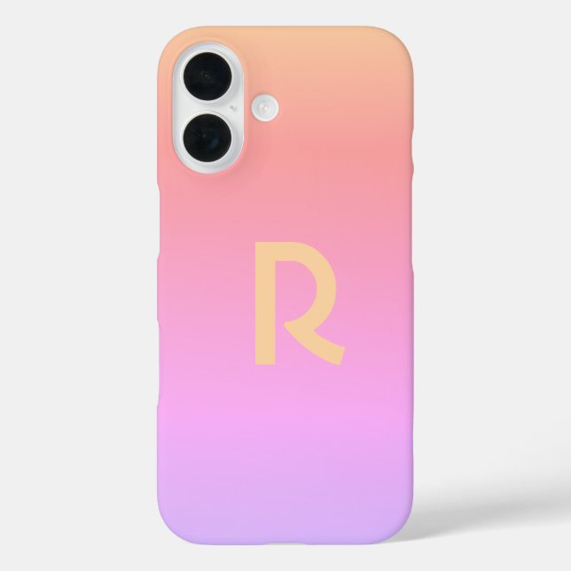 Funda iPhone 16 Ombre rosado monograma moderno (Reverso )